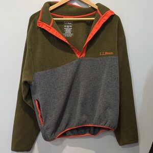 L.L. Bean Olive and Orange Fleece Pullover